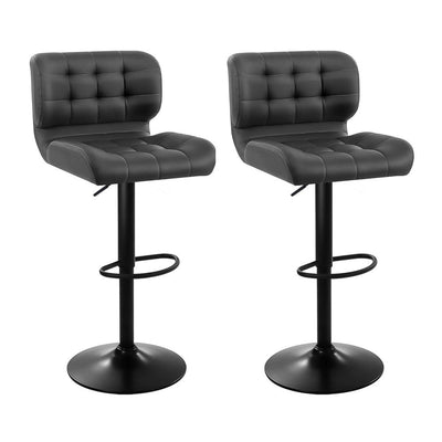 Artiss Set of 2 Kitchen Bar Stools Gas Lift Plush PU Leather - Black and Grey Payday Deals