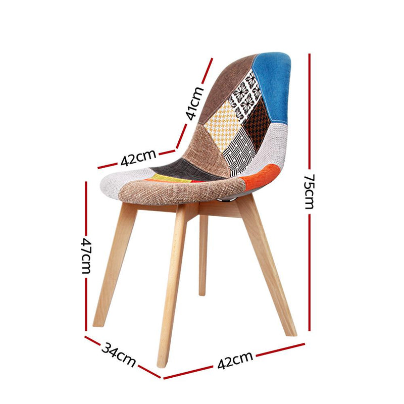 Artiss Set of 2 Retro Beech Fabric Dining Chair - Multi Colour Payday Deals