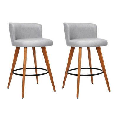 Artiss Set of 2 Wooden Fabric Bar Stools Circular Footrest - Light Grey Payday Deals