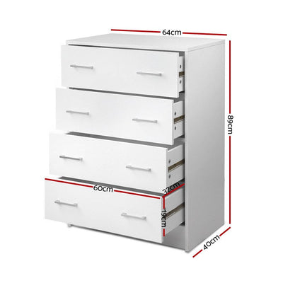 Artiss Tallboy 4 Drawers Storage Cabinet - White Payday Deals