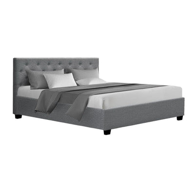 Artiss Vila Bed Frame Fabric Gas Lift Storage - Grey Queen Payday Deals