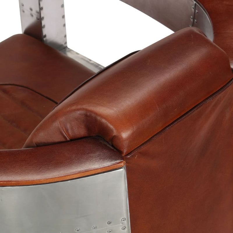 Aviator Armchair Brown Real Leather Payday Deals