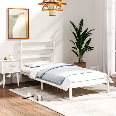 Bed Frame White Solid Wood 90x190 cm Single Bed Size