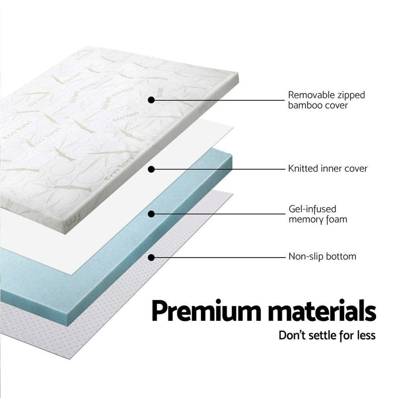 Bedding COOL GEL Memory Foam Mattress Topper BAMBOO Cover Queen 5CM Mat