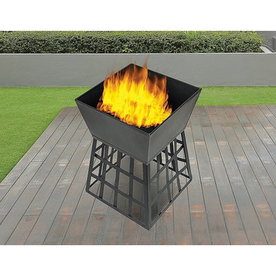 Black Fire Pit Square Log Patio Garden Heater Outdoor Table Top BBQ Camping Payday Deals