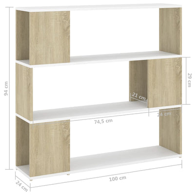 Book Cabinet Room Divider White and Sonoma Oak 100x24x94 cm Payday Deals