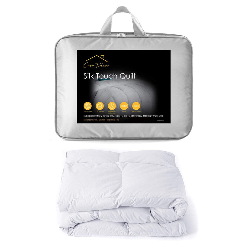 Casa Decor Silk Touch Quilt 360GSM All Seasons Antibacterial Hypoallergenic Single White Payday Deals