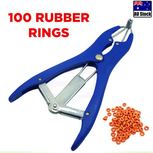 Cattle Lamb Sheep Elastrator Castrating Plier with 100 Rubber Payday Deals