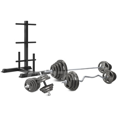 CORTEX 90kg Tri-Grip 25mm Standard Barbell Weight Set with Weight Tree Payday Deals