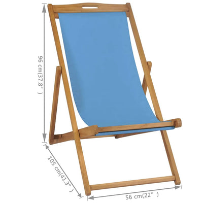 Deck Chair Teak 56x105x96 cm Blue Payday Deals