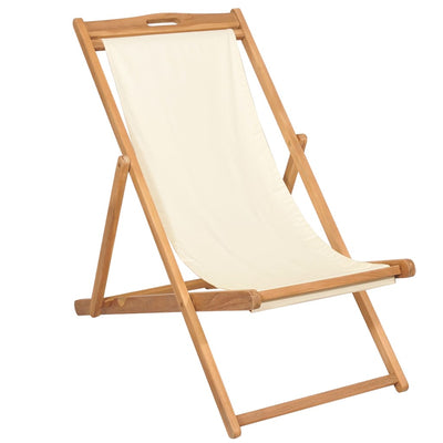 Deck Chair Teak 56x105x96 cm Cream Payday Deals
