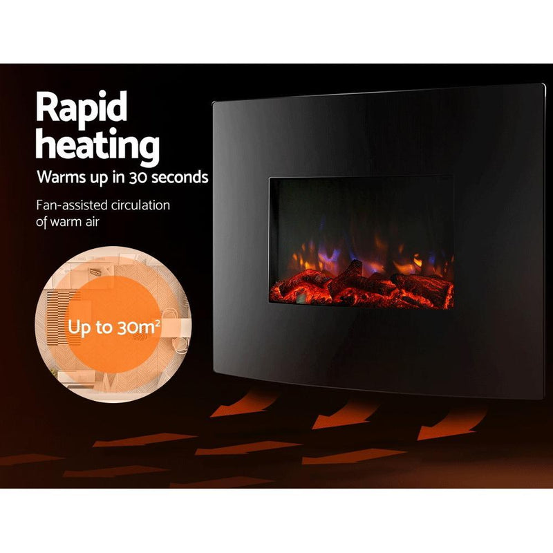 Devanti 2000W Wall Mounted Electric Fireplace Fire Log Wood Heater Realistic Flame Payday Deals