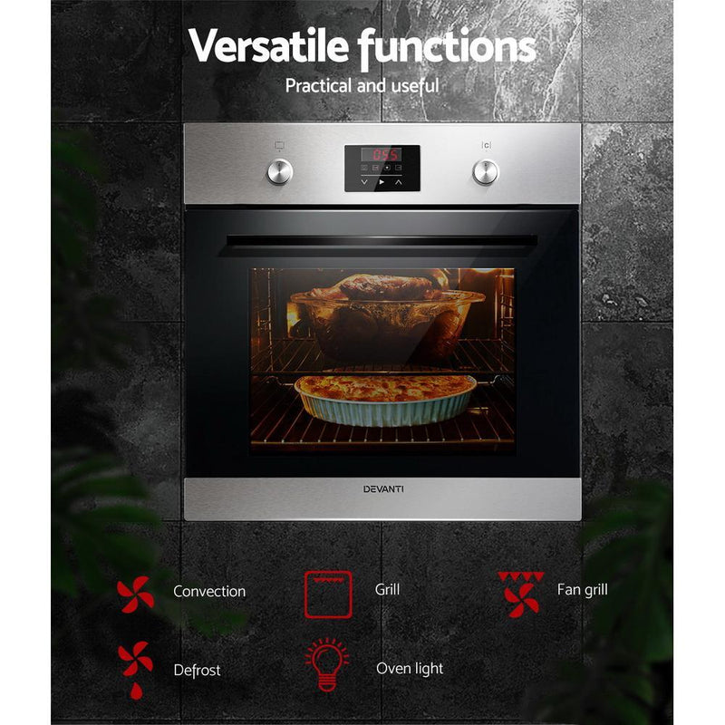 Devanti 70L Electric Built in Wall Oven Stainless Steel Fan Forced Convection Payday Deals