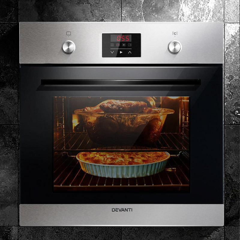 Devanti 70L Electric Built in Wall Oven Stainless Steel Fan Forced Convection Payday Deals