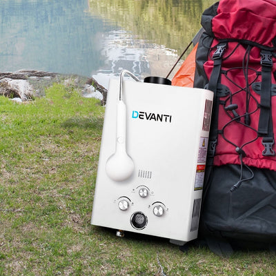 Devanti Portable Gas Hot Water Heater Outdoor Camping Shower 12V Pump White Payday Deals