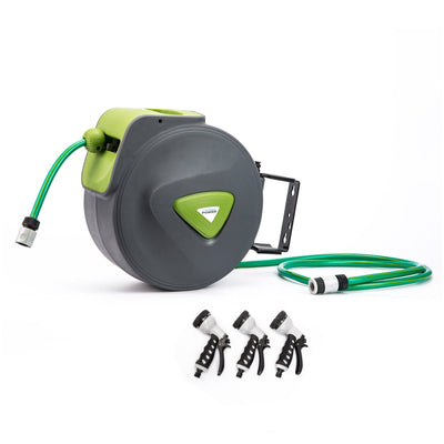 Dynamic Power Garden Water Hose 20M Retractable Rewind Reel Wall Mounted Payday Deals