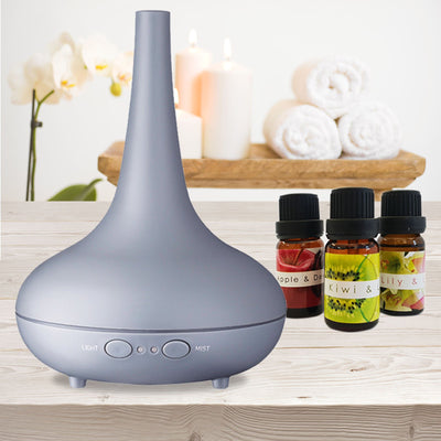 Essential Oil Diffuser Ultrasonic Humidifier Aromatherapy LED Light 200ML 3 Oils 15 x 15 x 20cm Matte Grey Payday Deals