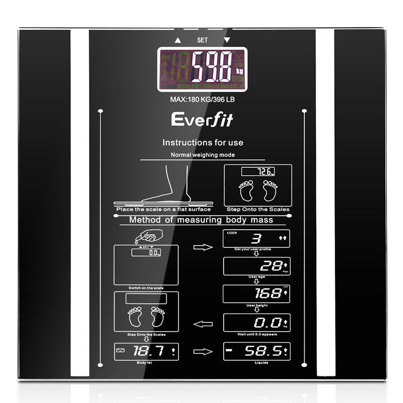 Everfit Bathroom Scales Digital Body Fat Scale 180KG Electronic Monitor Tracker Payday Deals