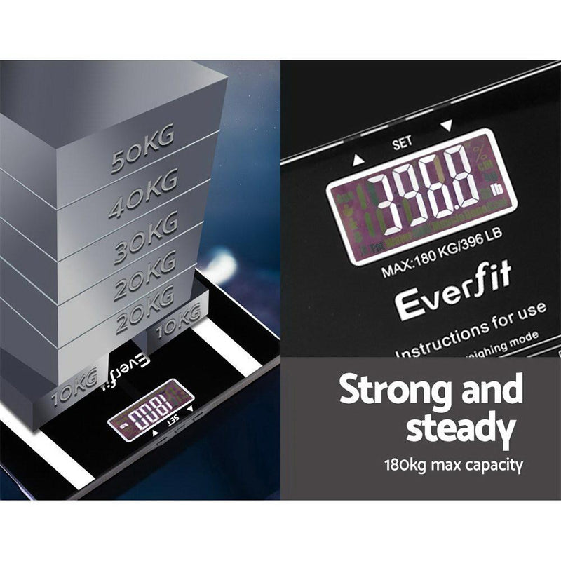 Everfit Bathroom Scales Digital Body Fat Scale 180KG Electronic Monitor Tracker Payday Deals