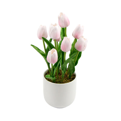 Flowering Pink Artificial Tulip Plant Arrangement With Ceramic Bowl 35cm Payday Deals