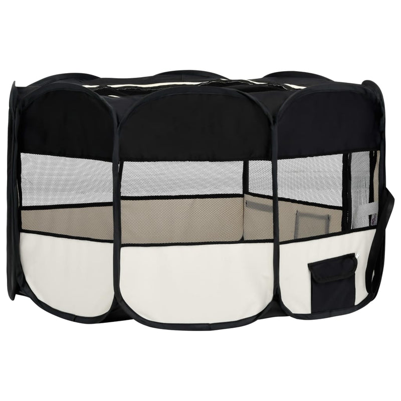 Foldable Dog Playpen with Carrying Bag Black 145x145x61 cm Payday Deals