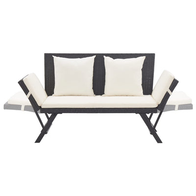 Garden Bench with Cushions 176 cm Black Poly Rattan Payday Deals