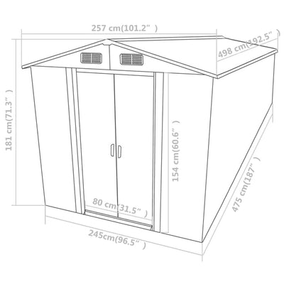 Garden Shed 257x489x181 cm Metal Grey (AU only) Payday Deals