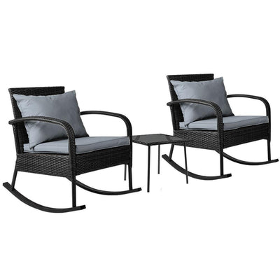 Gardeon 3 Piece Outdoor Chair Rocking Set - Black Payday Deals