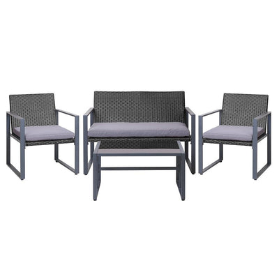 Gardeon 4PC Outdoor Furniture Patio Table Chair Black Payday Deals
