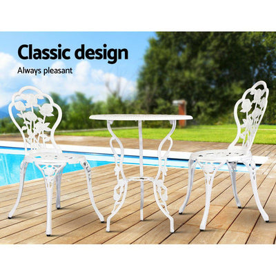 Gardeon Outdoor Furniture Chairs Table 3pc Aluminium Bistro White Payday Deals