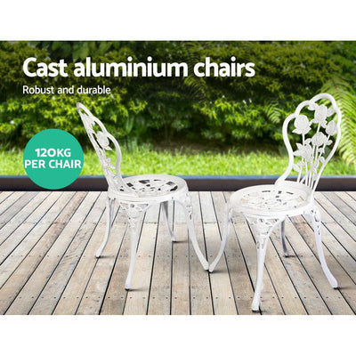 Gardeon Outdoor Furniture Chairs Table 3pc Aluminium Bistro White Payday Deals