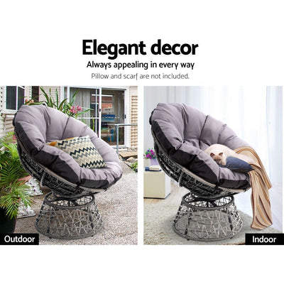 Gardeon Papasan Chair and Side Table - Grey Payday Deals