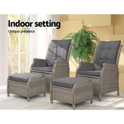 Gardeon Set of 2 Recliner Chairs Sun lounge Outdoor Patio Furniture Wicker Sofa Lounger Payday Deals