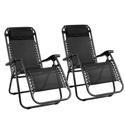 Gardeon Set of 2 Zero Gravity Chairs Reclining Outdoor Furniture Sun Lounge Folding Camping Lounger Black Payday Deals