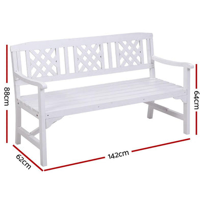 Gardeon Wooden Garden Bench 3 Seat Patio Furniture Timber Outdoor Lounge Chair White Payday Deals