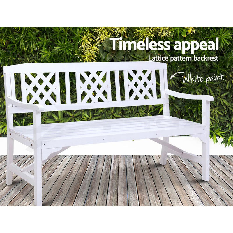 Gardeon Wooden Garden Bench 3 Seat Patio Furniture Timber Outdoor Lounge Chair White Payday Deals