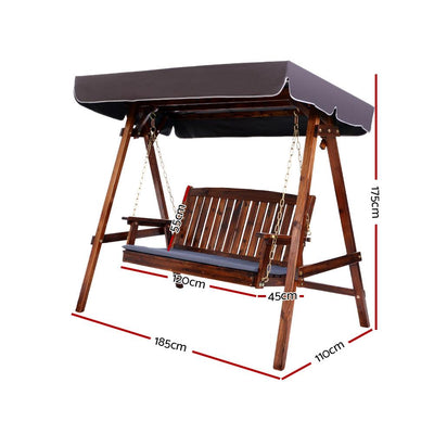 Gardeon Wooden Swing Chair Garden Bench Canopy 3 Seater Outdoor Furniture Payday Deals