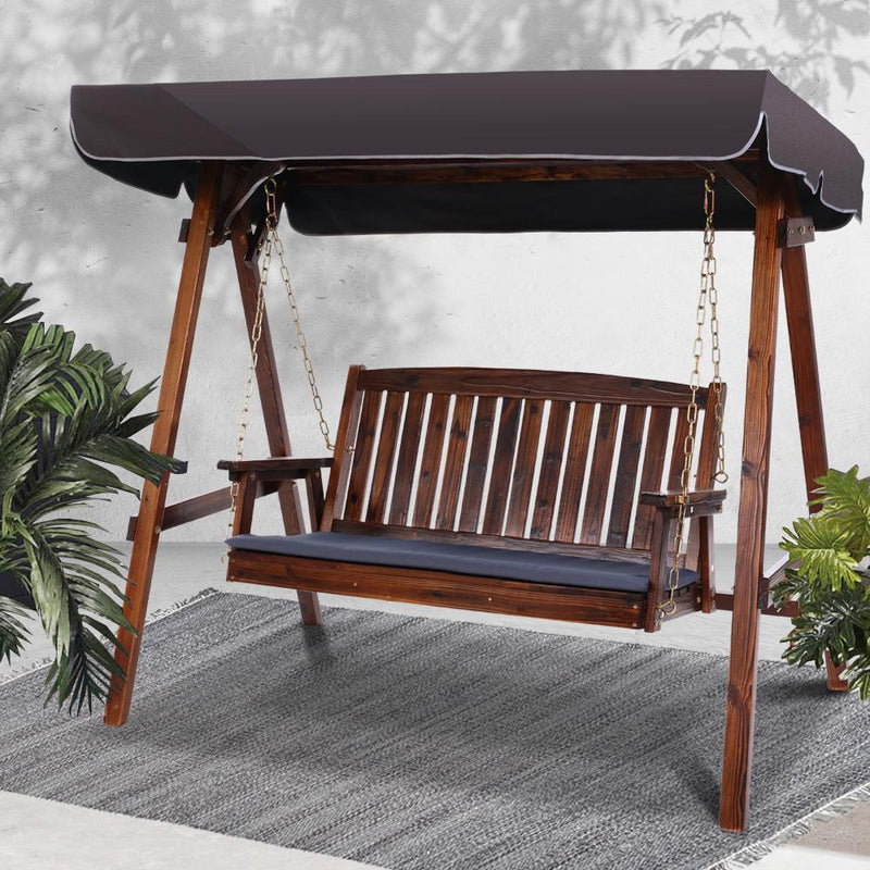 Gardeon Wooden Swing Chair Garden Bench Canopy 3 Seater Outdoor Furniture Payday Deals