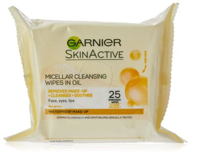 Garnier 25 Pack SkinActive Micellar Oil-Infused Cleansing Wipes Removes Make-up