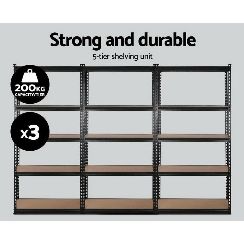 Giantz 3x0.9m Warehouse Racking Rack Steel Metal Garage Storage Shelves Black