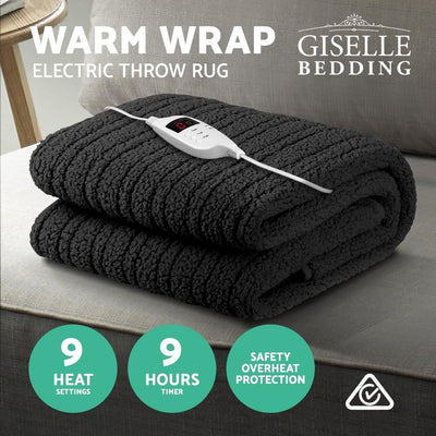 Bedding Electric Heated Throw Rug Washable Fleece Snuggle Blanket Charcoal - Payday Deals