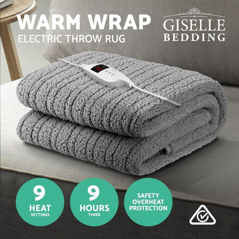 Giselle Bedding Electric Heated Throw Rug Washable Fleece Snuggle Blanket Grey