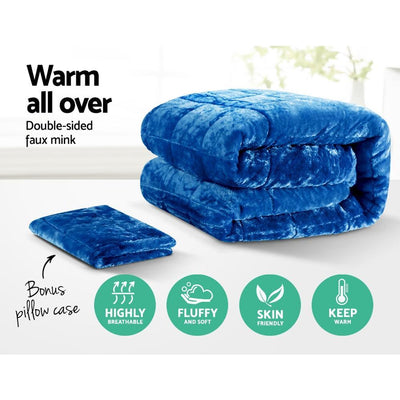 Giselle Bedding Faux Mink Quilt Comforter Fleece Throw Blanket Doona Navy Single