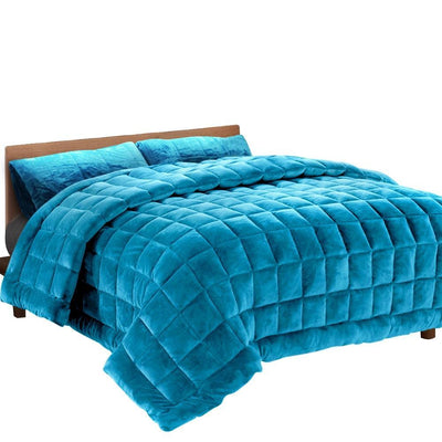 Giselle Bedding Faux Mink Quilt Comforter Fleece Throw Blanket Doona Teal Double