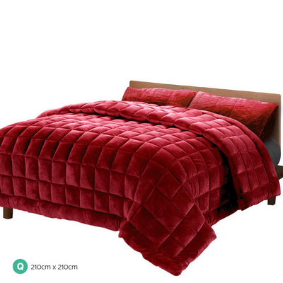 Giselle Bedding Faux Mink Quilt Comforter Throw Blanket Winter Burgundy Queen Payday Deals