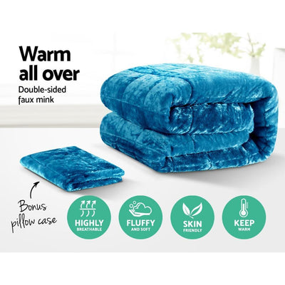 Giselle Bedding Faux Mink Quilt Comforter Winter Throw Blanket Doona Teal Single