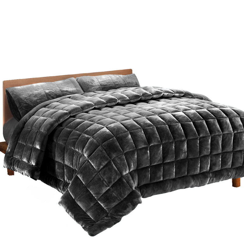 Giselle Bedding Faux Mink Quilt Fleece Throw Blanket Comforter Charcoal King Payday Deals