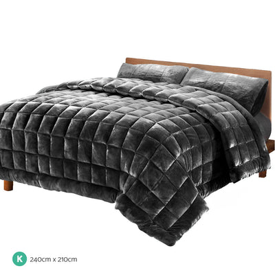 Giselle Bedding Faux Mink Quilt Fleece Throw Blanket Comforter Charcoal King Payday Deals