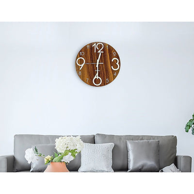 Glow In Dark Wall Clock Luminous Quartz Wooden Non Ticking Home Decor 12'' 30cm Payday Deals
