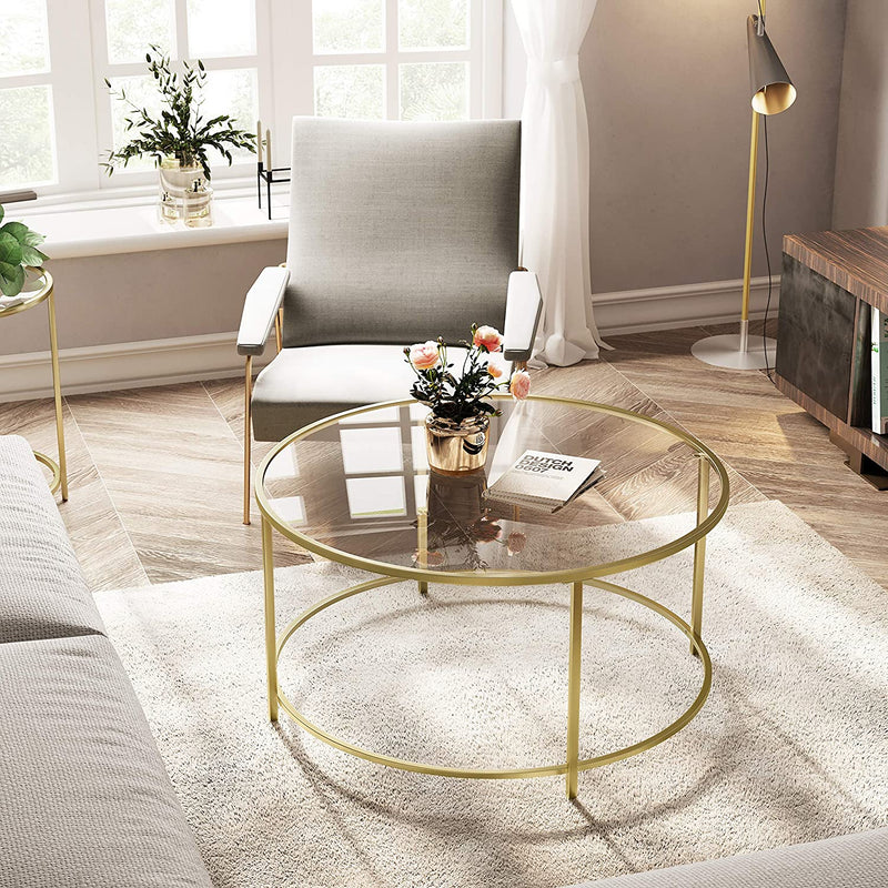 Gold Glass Table with Golden Iron Frame,Stable and Robust Tempered Glass Payday Deals